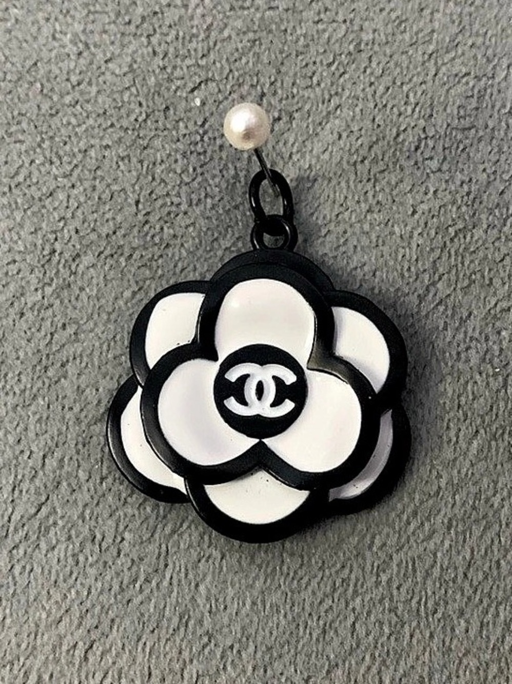 Camellia Flower White & Black Pendant Charm